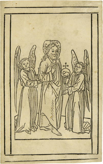Einblattholzschnitt 15. Jahrhundert  : Salvator mundi zwischen zwei Engeln , Before 1485