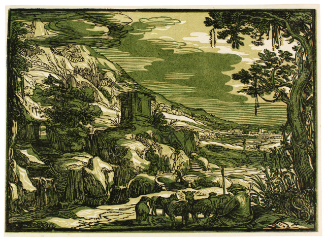 Clair-obscur-Holzschnitt  : Arkadische Landschaft , Circa 1612-1615