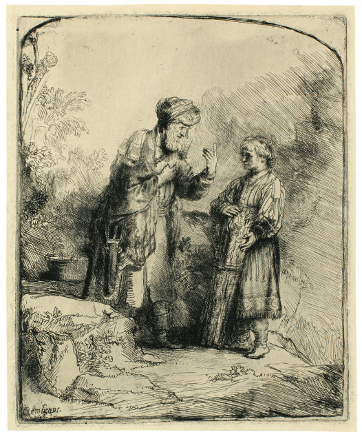 Rembrandt Harmensz. van Rijn : Abraham mit Isaak sprechend, 1645