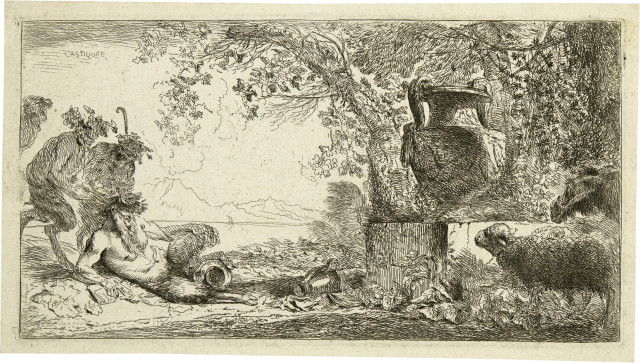 Giovanni Benedetto Castiglione : Pan bei einer grossen Amphore ruhend, Circa 1645