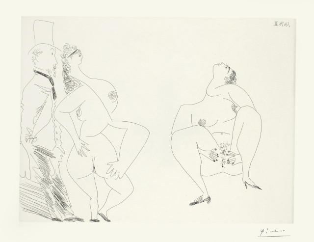 Pablo Picasso  : Degas, les mains dans les poches, et deux  ..., Mougins, 1 April 1971