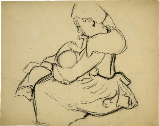 Cuno Amiet : Maternité - Sitzende Frau mit Kind in den ..., 1892-1893