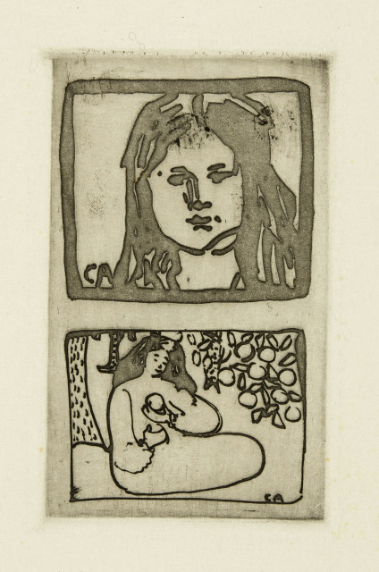 Cuno Amiet : Mädchenkopf (oben) - Frau unter einem ..., Around 1895