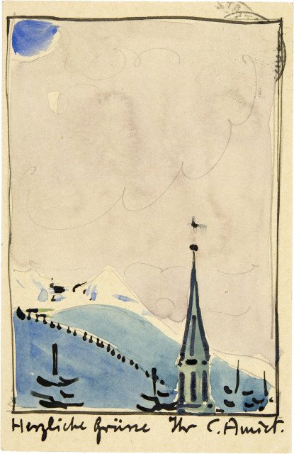 Cuno Amiet : Der Kirchturm in Davos. Postkarte, 25. August 1923 