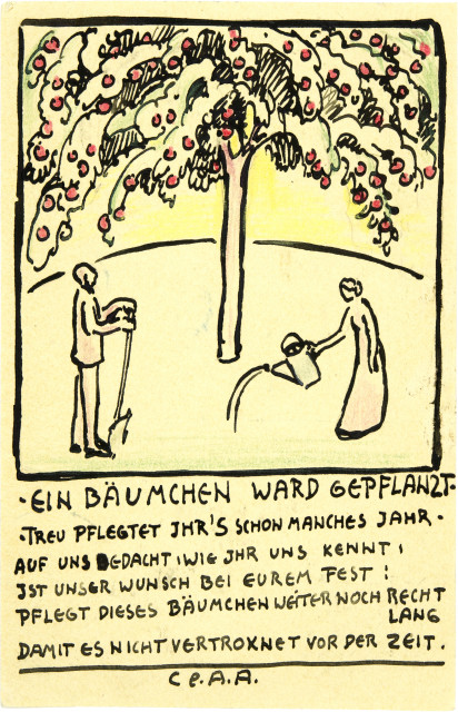 Cuno Amiet : Ein Bäumchen ward gepflanzt. Postkarte, 1909-1917