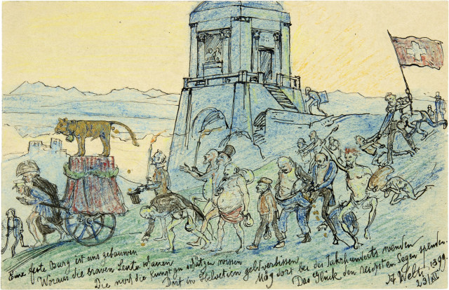 Albert Welti  : Zug der Eidgenossen hinter dem goldenen Kalb  ..., 1899 