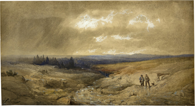 Alexandre Calame  : Deux chasseurs , Um 1835 