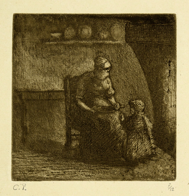 Camille Pissarro : Paysanne donnant à manger à un enfant, 1874