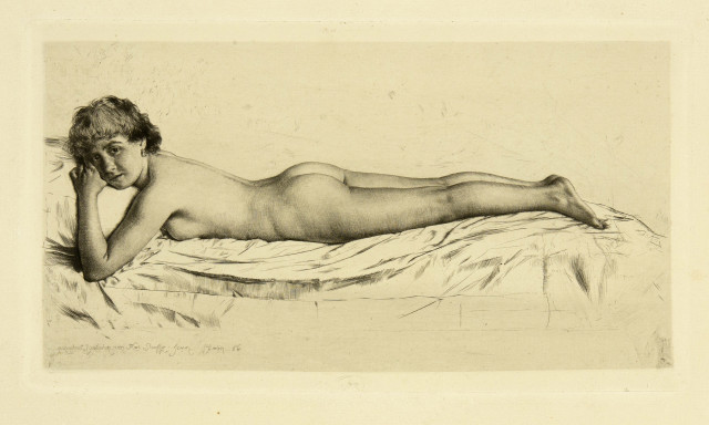 Karl Stauffer-Bern : Liegender Weiblicher Akt, 1886