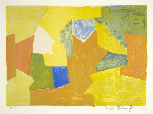 Serge Poliakoff  : Composition jaune, orange et verte , 1957