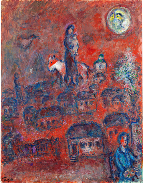 Marc Chagall  : Maternité dans le ciel du village , 1984