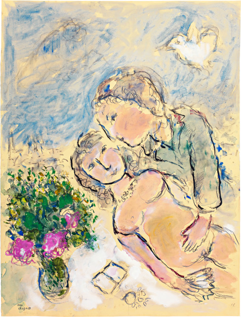 Marc Chagall : Repos du nu rose à l'éventail, Ca. 1978-1980