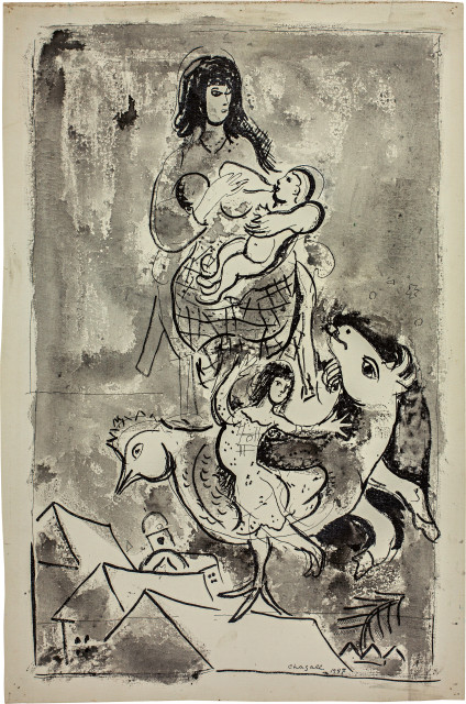 Marc Chagall : Mère et enfant au-dessus des toits, 1947