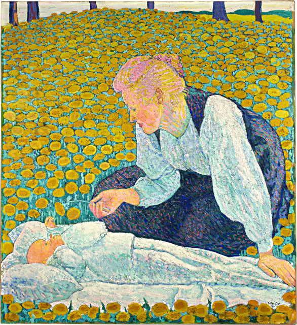 Cuno Amiet : Mutter und Kind auf blumenübersäter Wiese, 1906