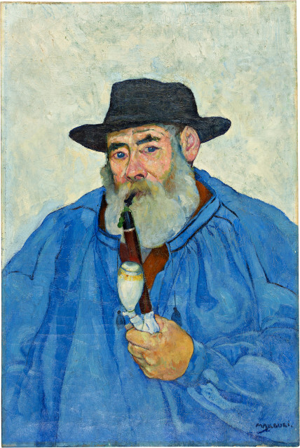 Max Buri : Brienzer Bauer in blauem Kittel, mit Pfeife, 1909
