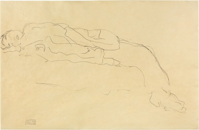 Gustav Klimt  : Auf einem Sofa liegende Frau , 1916 
