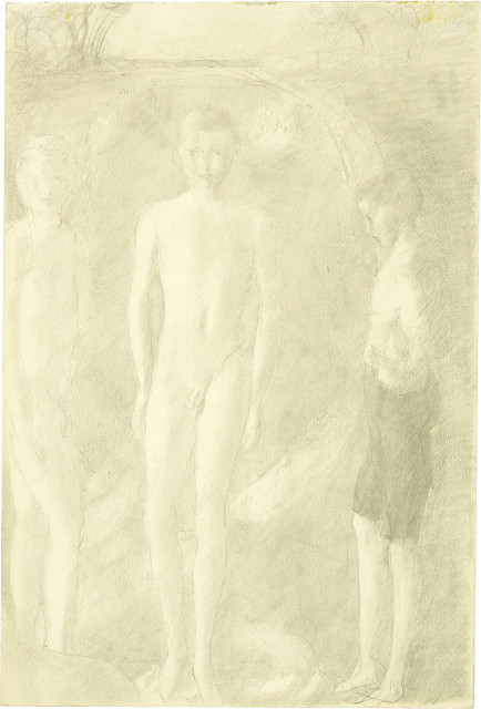 Otto Meyer-Amden : Drei entkleidete Knaben im Freien, derjenige ..., Um 1922-1926 