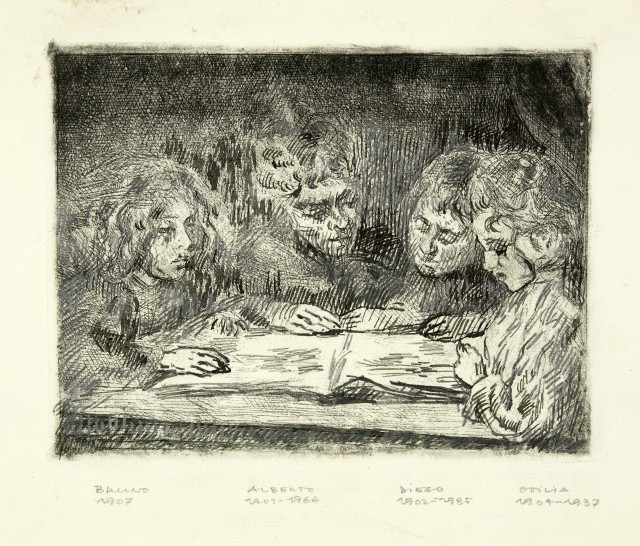 Giovanni Giacometti : Alberto, Diego, Ottilia und Bruno beim Lesen, circa 1912