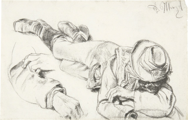 Adolph von Menzel  : Liegender junger Bauer (mit Arm- und  ..., 1880s