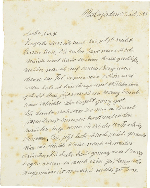Alberto Giacometti : Handschriftlicher Brief an Lucas Lichtenhan ..., 23. Juli 1925 