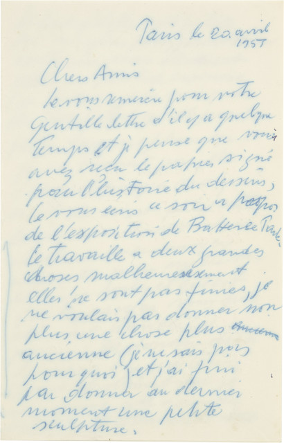 Alberto Giacometti : Handschriftlicher Brief, mit Anschrift '..., 1951 
