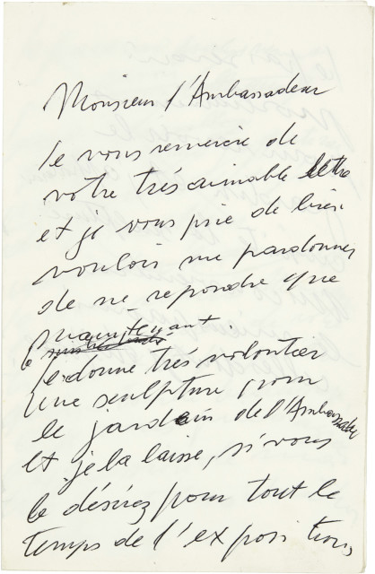 Alberto Giacometti : Eigenhändiger Briefentwurf mit Streichungen ..., circa 1961