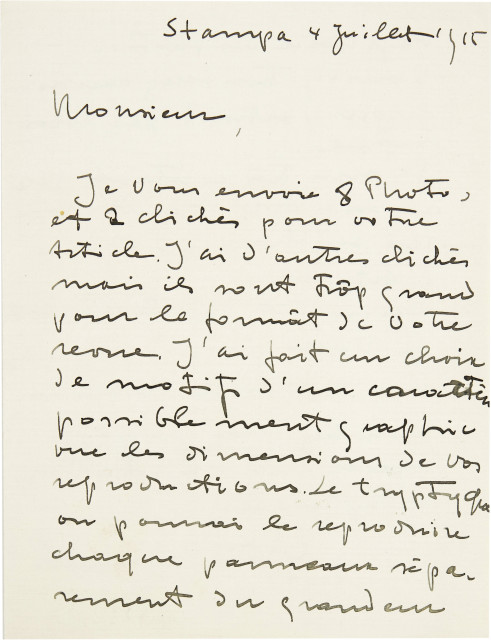 Giovanni Giacometti  : 2 handschriftliche Briefe, beide mit der  ..., 1915 und 1917 