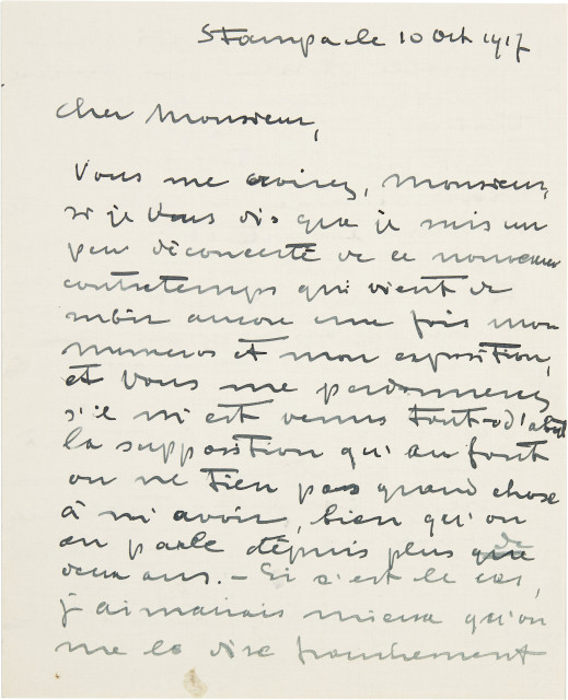 Giovanni Giacometti  : Handschriftlicher Brief, mit der Anrede  ..., 1917