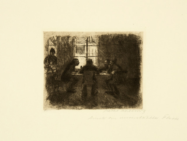 Käthe Kollwitz  : Vier Männer in der Kneipe , Between 1892 and 1897