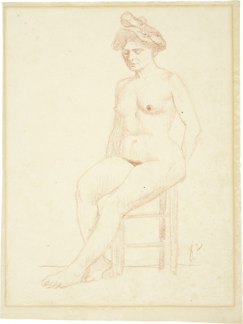 Félix Vallotton : Nu assis de face sur tabouret, circa 1900