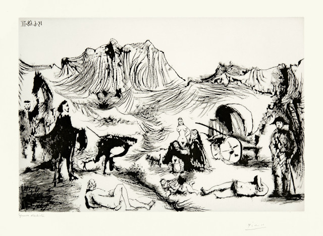 Pablo Picasso  : Variation autour de Don Quichotte et Dulciné ..., Mougins, 15 June 1968