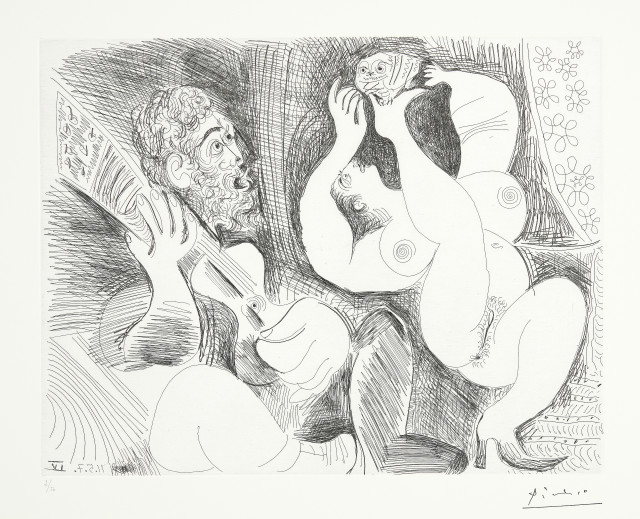 Pablo Picasso  : Danseuse tâchant de séduire la chouette d' ..., Mougins, 11 May 1970