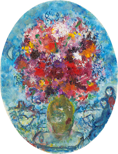 Marc Chagall  : Bouquet multicolore sur la table , circa 1970-1975