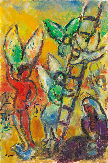 Marc Chagall  : L'échelle de Jacob à l'ange rouge , 1973