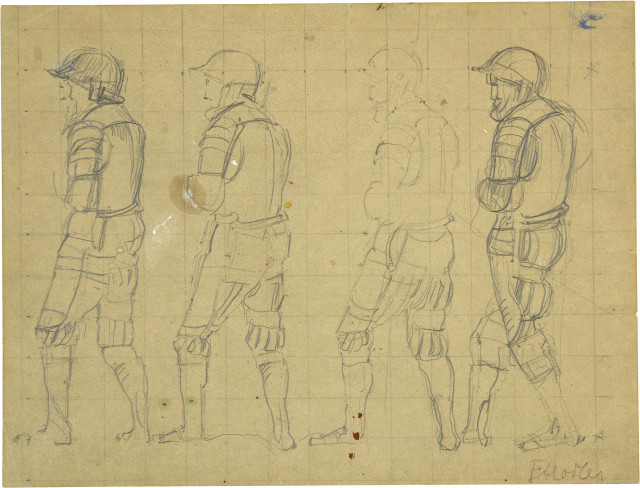 Ferdinand Hodler : Figurenstudie von 4 Kriegern zu 'Rückzug ..., Around 1899-1900