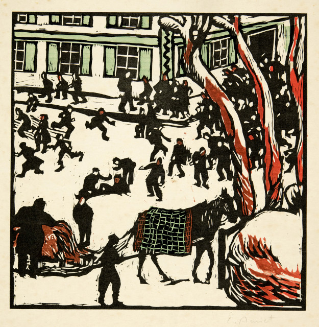 Cuno Amiet : Schulpause im Winter (Oschwand), 1909