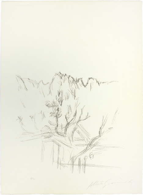 Alberto Giacometti : Paysage aux arbres et aux montagnes en ..., 1963, published 1964