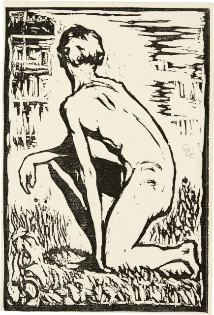 Giovanni Giacometti  : Kniender Knabenakt am Ufer des Silsersees , 1921 