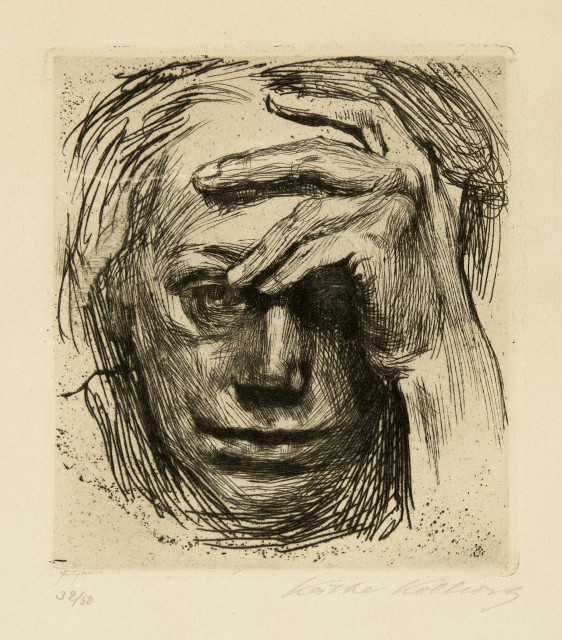 Käthe Kollwitz : Selbstbildnis mit der Hand an der Stirn, Around 1910