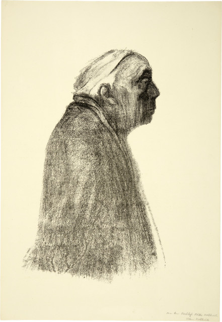 Käthe Kollwitz : Selbstbildnis im Profil nach rechts, 1938 (?), late print