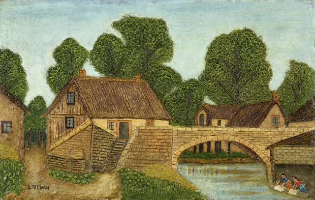 Louis Vivin  : Le pont du village et les deux  ..., Around 1925