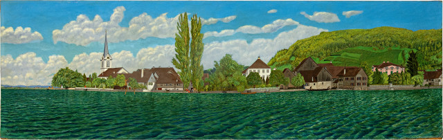 Adolf Dietrich  : Berlingen mit Pappeln vom See aus , 1927