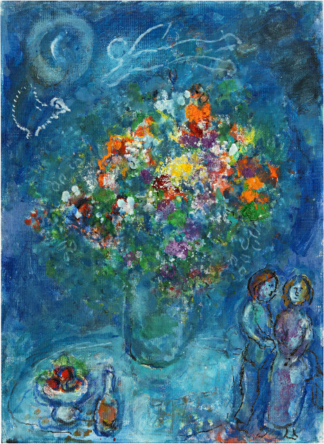 Marc Chagall : Bouquet printanier sur fond bleu, 1981