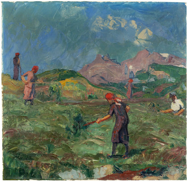Giovanni Giacometti : Gebirgslandschaft mit arbeitenden Bä..., 1929
