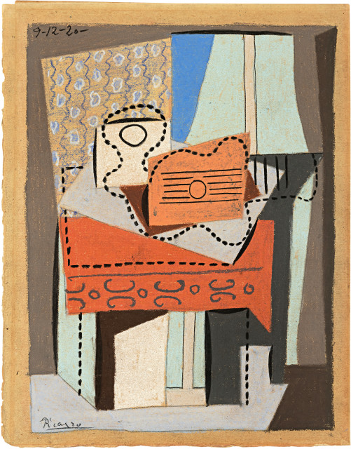 Pablo Picasso  : Guitare et compotier sur une table carrée , Paris, 9 December 1920
