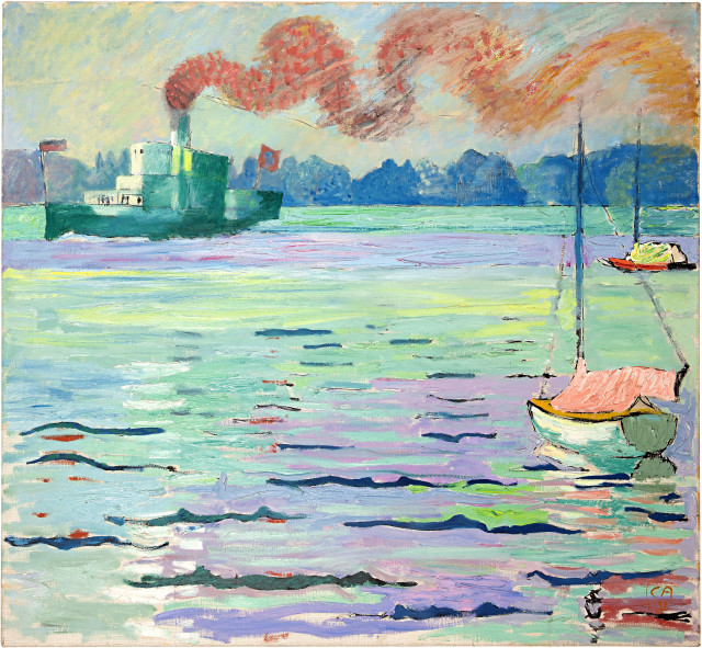 Cuno Amiet  : Grosses Dampfschiff und zwei Segelboote auf  ..., 1931 