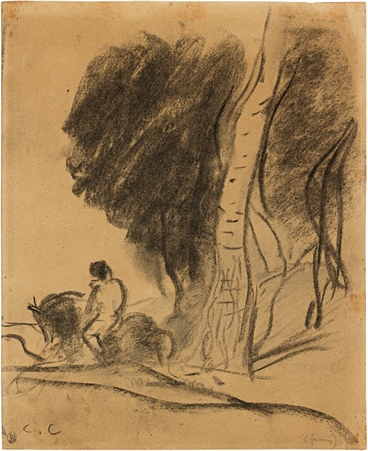 Camille Corot  : Cavalier passant dans un chemin creux au  ..., circa 1855
