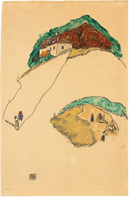 Egon Schiele : Bauernhaus - Farmhouse, 1917