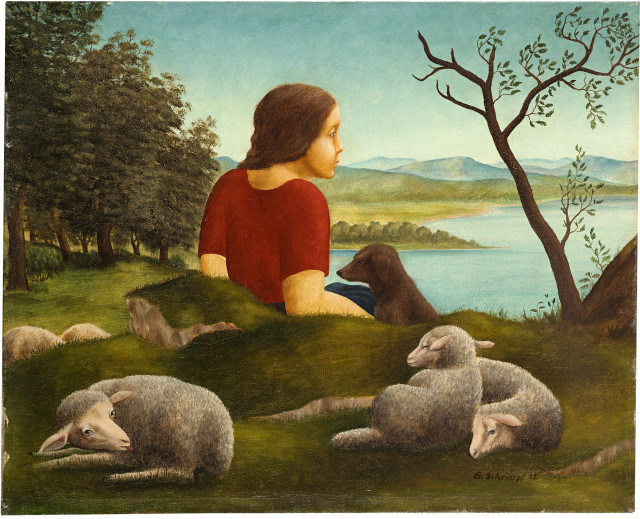 Georg Gerhard Schrimpf  : Mädchen mit Schafen , 1922 