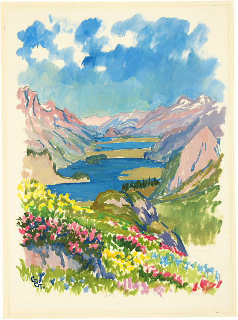 Giovanni Giacometti  : Blick vom Aela auf die drei  ..., Um 1920 